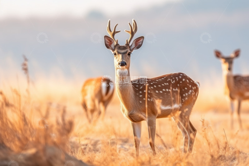 高清大图下载【趣麦麦图】草原上的梅花鹿