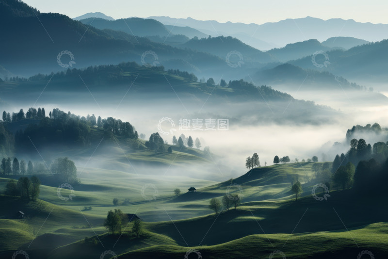 高清大图下载【趣麦麦图】山谷中起伏的山丘树林