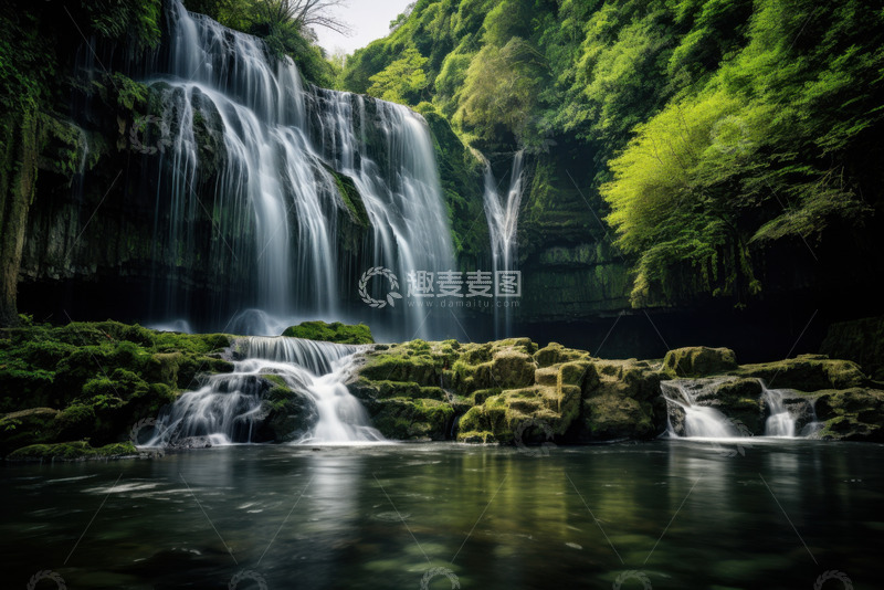 高清大图下载【趣麦麦图】岩石上的瀑布水流