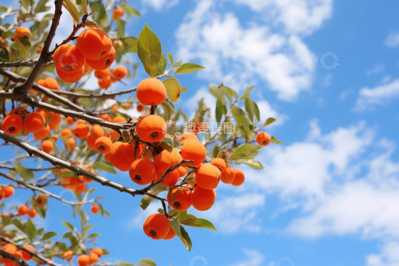 高清大图下载【趣麦麦图】蓝天下的柿子树