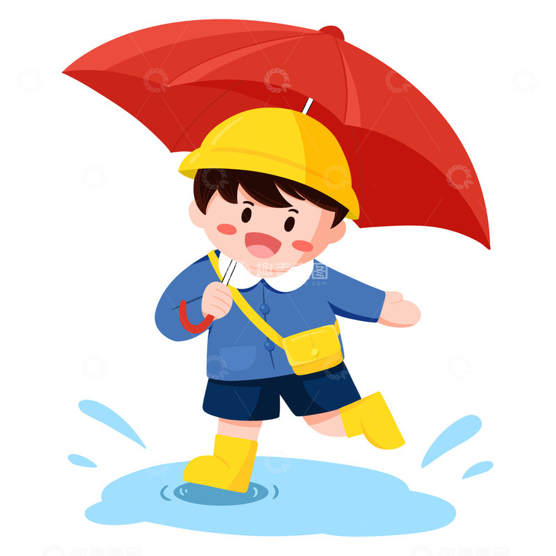源文件下载【趣麦麦图】打雨伞的小男孩