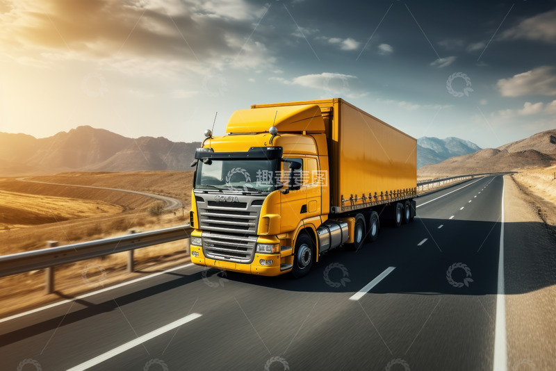 高清大图下载【趣麦麦图】公路上行驶的黄色大卡车