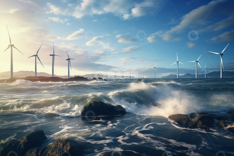 高清大图下载【趣麦麦图】大海上的风力发电机
