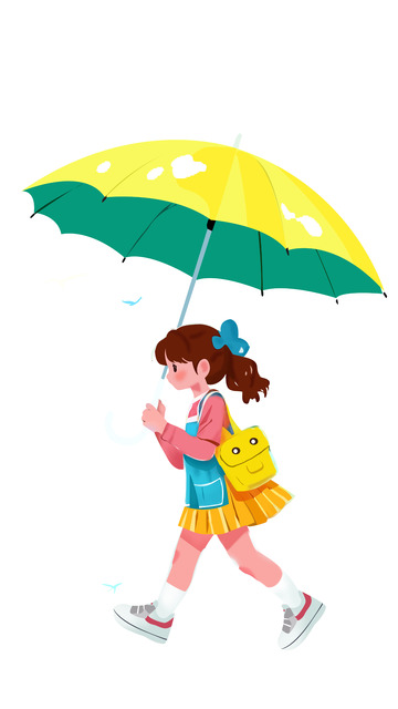 下雨天小女孩撑伞