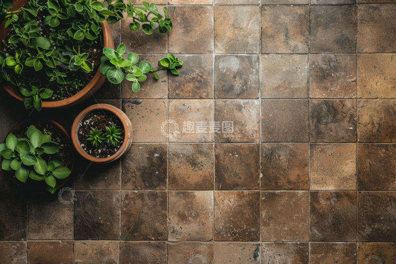 高清大图下载【趣麦麦图】石板地面放着的绿植盆栽