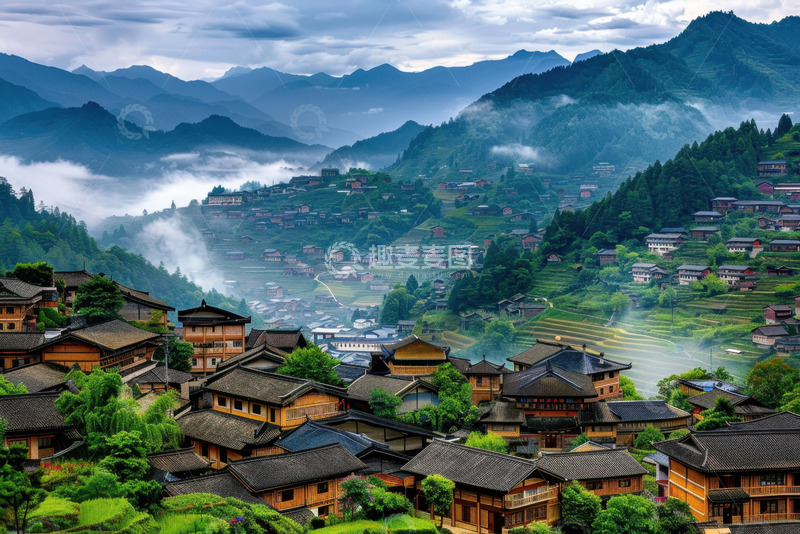 高清大图下载【趣麦麦图】大山里的乡村小镇美景