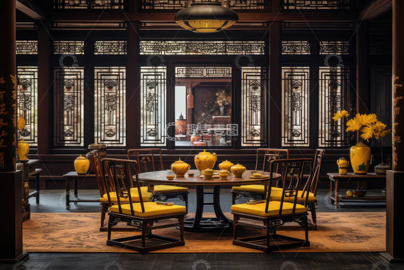 高清大图下载【趣麦麦图】中式建筑室内布置