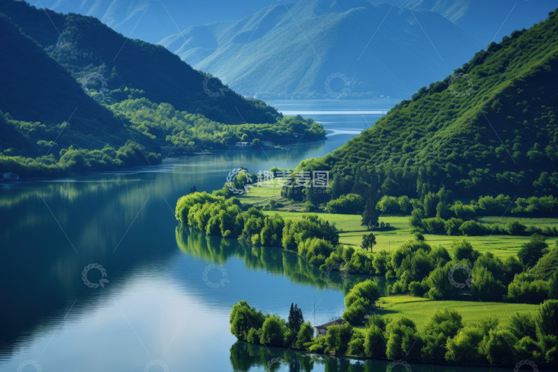 高清大图下载【趣麦麦图】群山内蜿蜒的江流