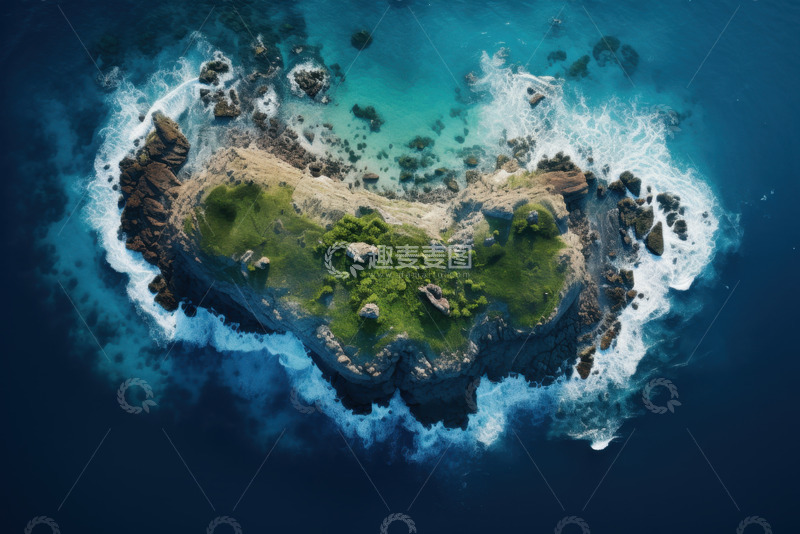 高清大图下载【趣麦麦图】大海上的海岛俯视图