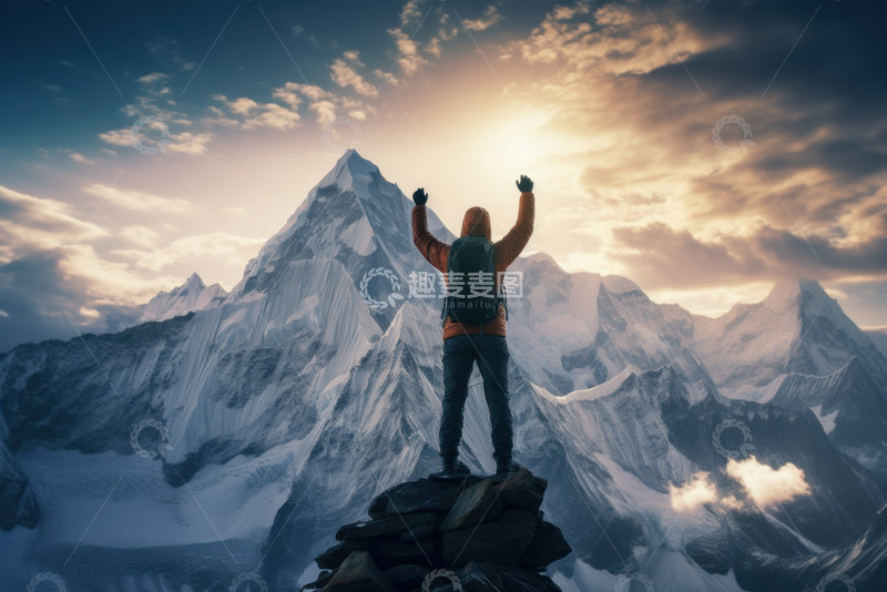 高清大图下载【趣麦麦图】攀登雪山的旅行者