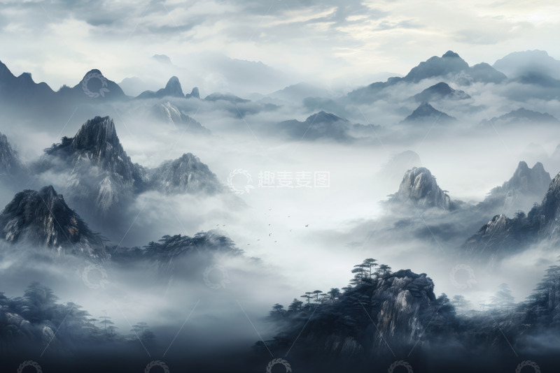 高清大图下载【趣麦麦图】墨黑色的岩石山林