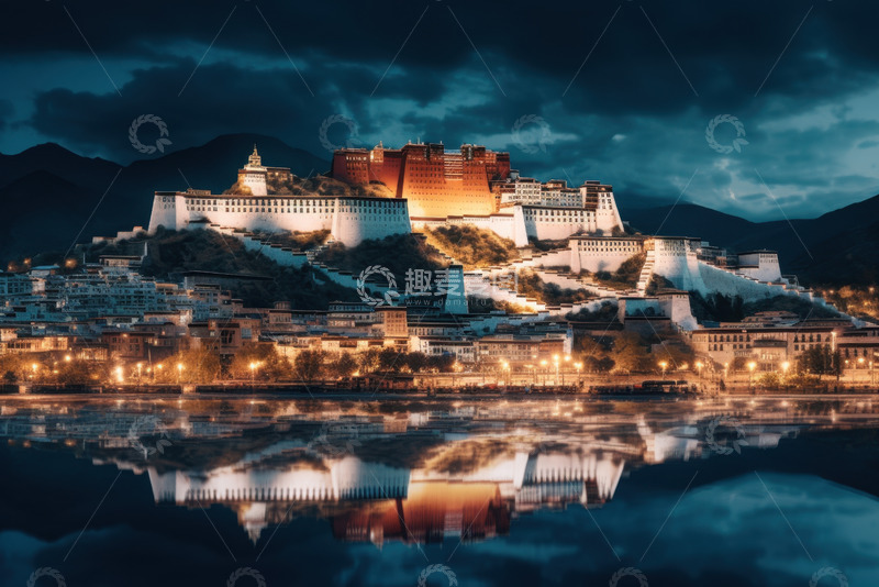 高清大图下载【趣麦麦图】夜晚的布达拉宫美景