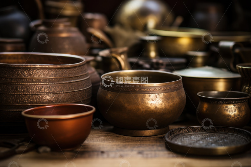 高清大图下载【趣麦麦图】放在桌面的铜碗