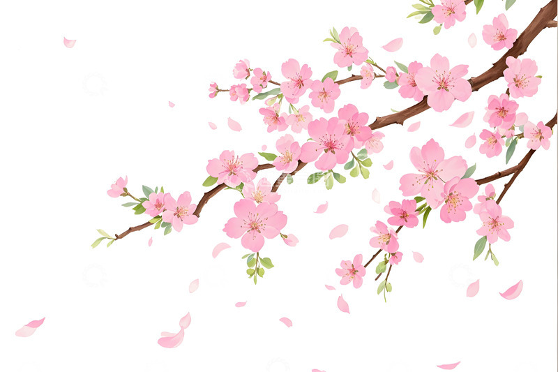 高清大图下载【趣麦麦图】桃花枝手绘插画春季素材