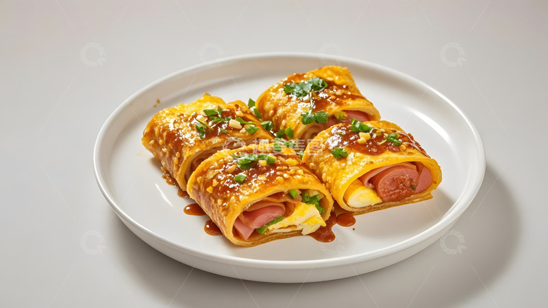 高清大图下载【趣麦麦图】烤冷面卷火腿美食小吃