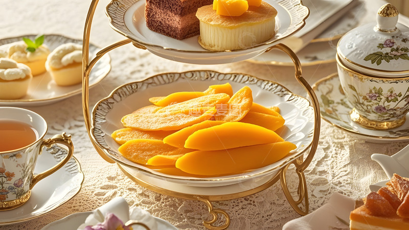 高清大图下载【趣麦麦图】英式下午茶中的芒果甜点