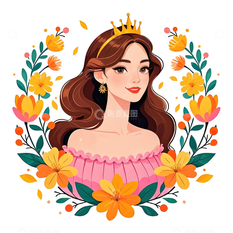 高清大图下载【趣麦麦图】女神节女人卡通插画素材