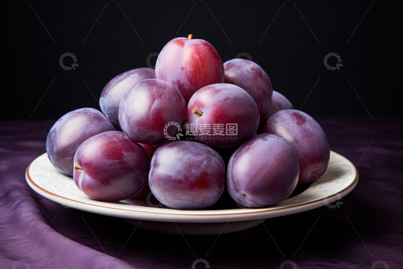 高清大图下载【趣麦麦图】一盘紫色的李子水果