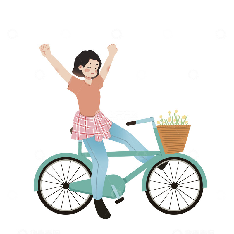 源文件下载【趣麦麦图】春游女孩骑自行车出游图片