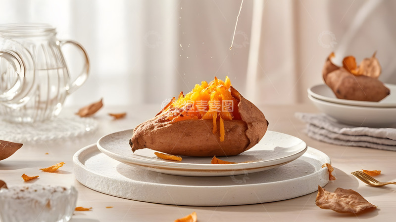 高清大图下载【趣麦麦图】烤红薯配奶酪丝