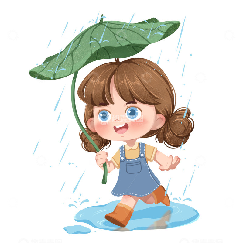 源文件下载【趣麦麦图】荷叶女孩卡通