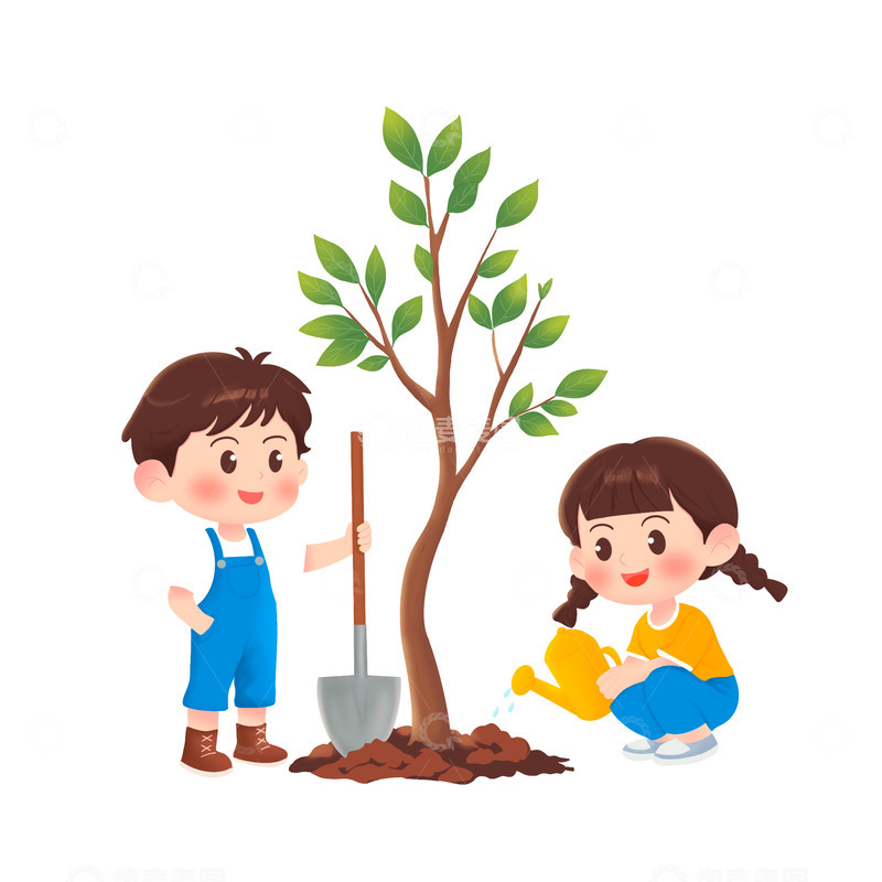 源文件下载【趣麦麦图】植树节小朋友植树种树春天
