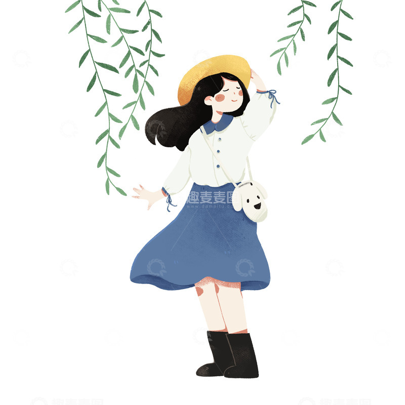 源文件下载【趣麦麦图】清明踏青女孩出游户外柳树