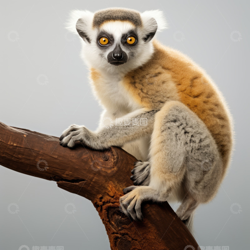 高清大图下载【趣麦麦图】趴在树枝上的一只狐猴