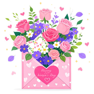 女神节鲜花信封卡通插画素材