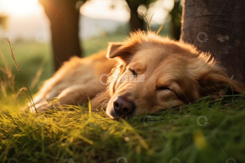 高清大图下载【趣麦麦图】草地上睡觉的小狗