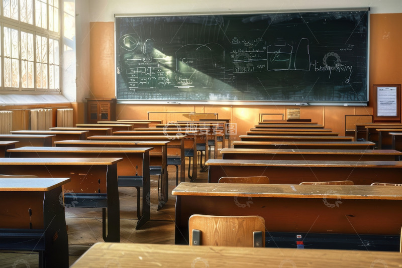 高清大图下载【趣麦麦图】中学教室内的桌椅板凳