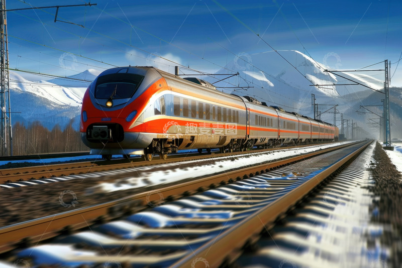 高清大图下载【趣麦麦图】冬季轨道上行驶的火车