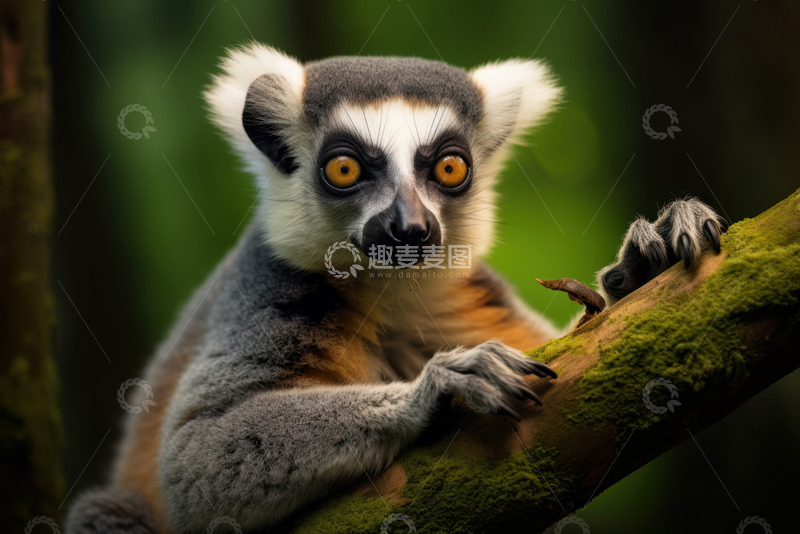 高清大图下载【趣麦麦图】趴在树上的一只狐猴