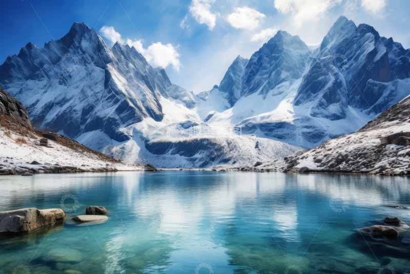 高清大图下载【趣麦麦图】雪山脚下的湖泊美景