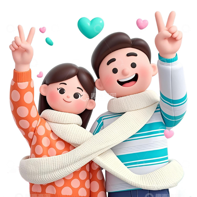 高清大图下载【趣麦麦图】情人节情侣卡通3D人物素材