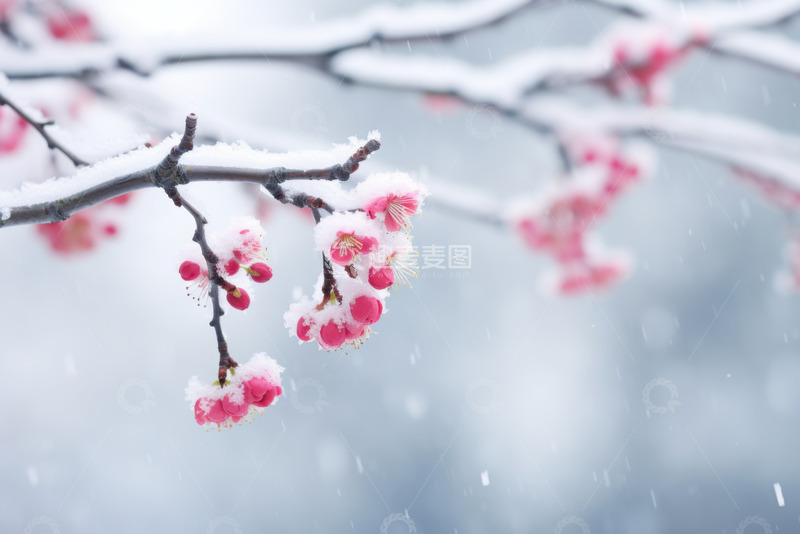 高清大图下载【趣麦麦图】冬季积雪压梅花枝