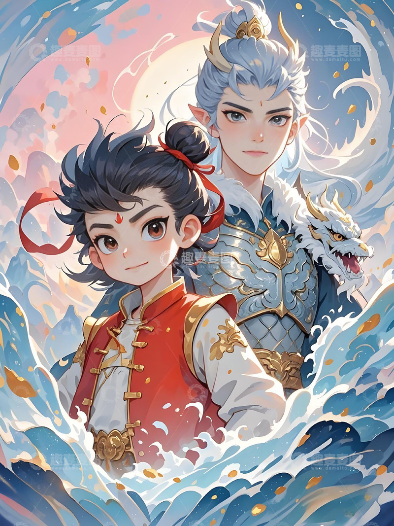高清大图下载【趣麦麦图】哪吒敖丙卡通人物背景素材