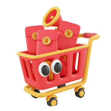 3D立体新年年货节购物车设计