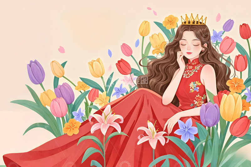 高清大图下载【趣麦麦图】女神节女王插画背景