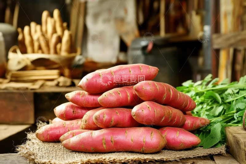 高清大图下载【趣麦麦图】一堆新鲜的大红薯
