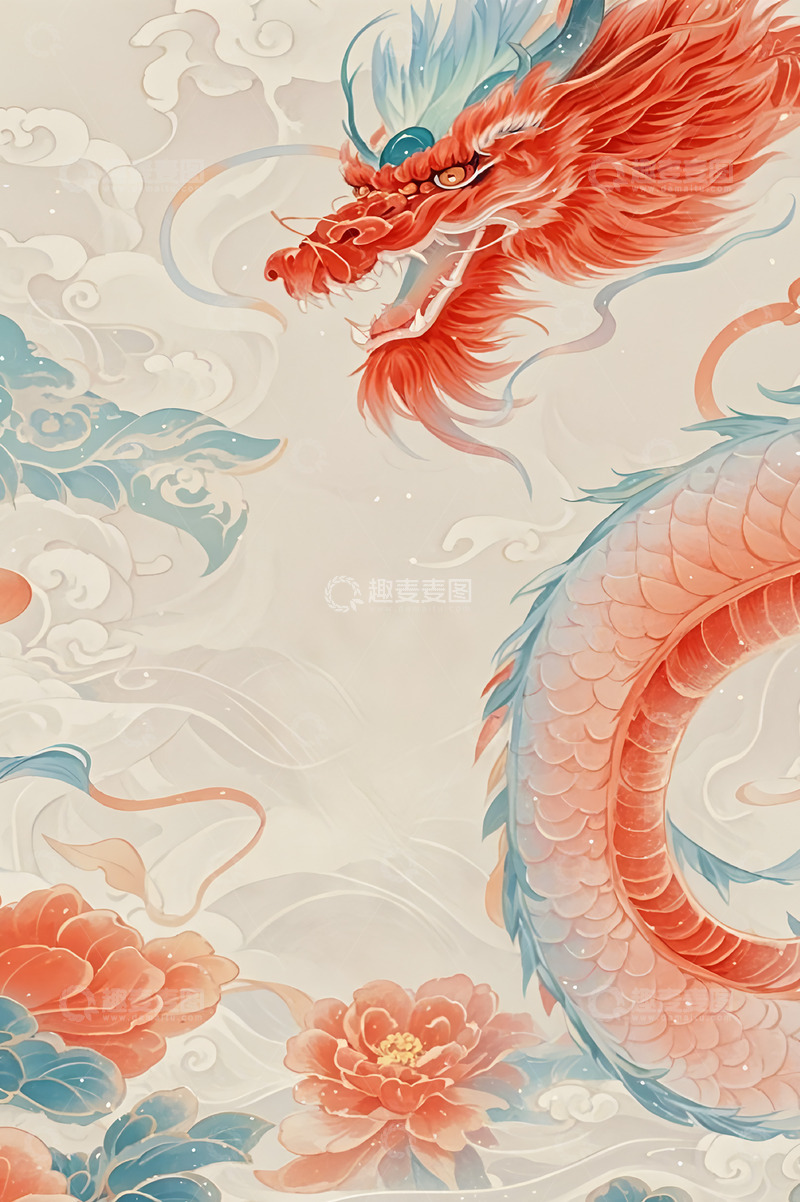 高清大图下载【趣麦麦图】国风插画龙抬头背景图