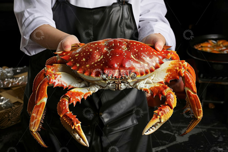 高清大图下载【趣麦麦图】厨师拿着一只大闸蟹