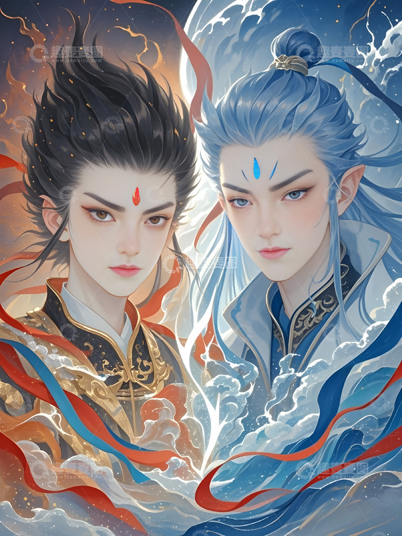 高清大图下载【趣麦麦图】敖丙哪吒卡通插画背景