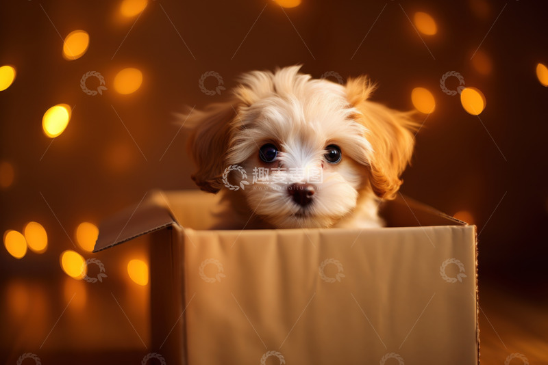 高清大图下载【趣麦麦图】装在纸盒里的小狗