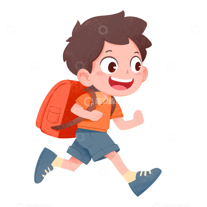 源文件下载【趣麦麦图】可爱男孩背书包上学免抠元素