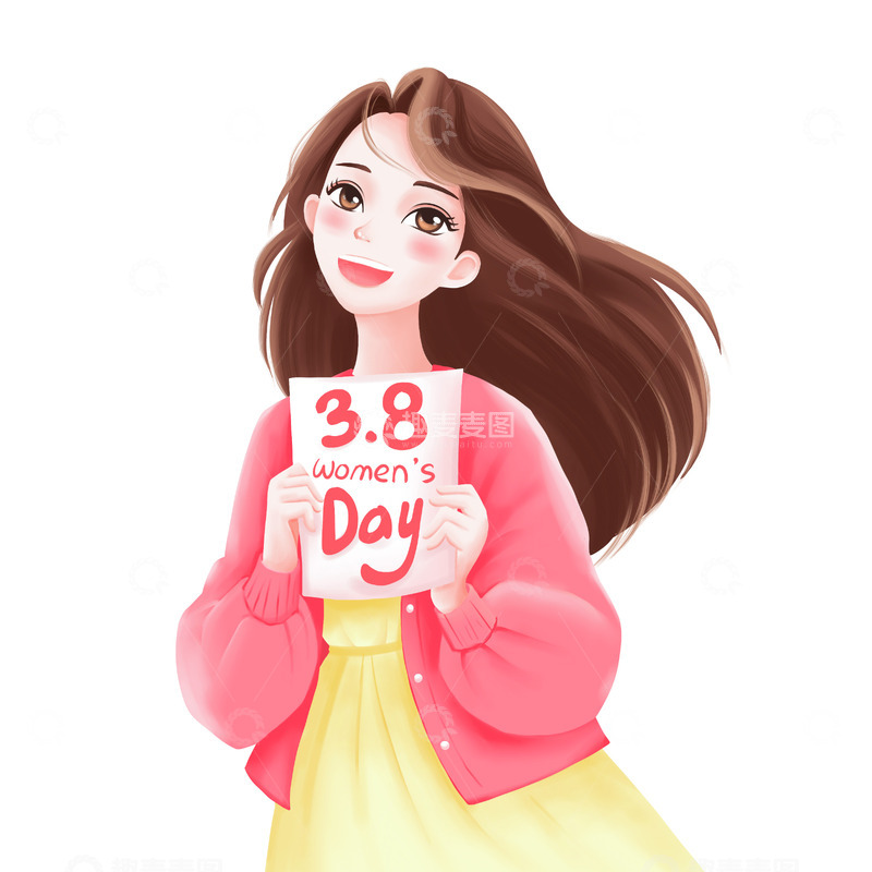 源文件下载【趣麦麦图】浪漫女生节女生女神插画