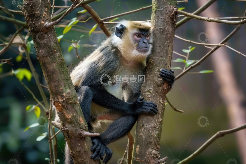高清大图下载【趣麦麦图】抓着树枝的一只猴子
