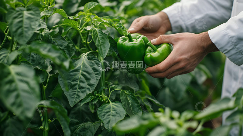 高清大图下载【趣麦麦图】农场里采摘新鲜青椒的双手