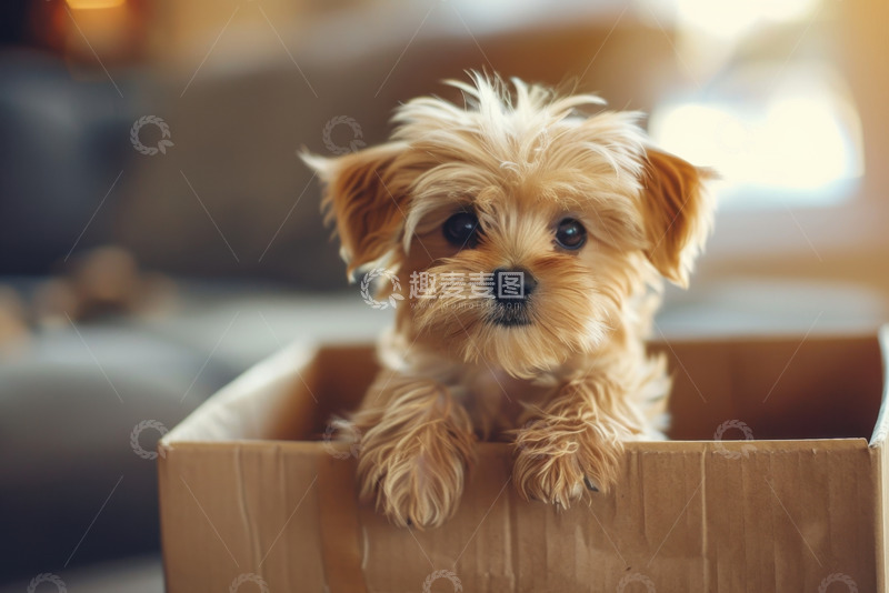 高清大图下载【趣麦麦图】纸盒里的小狗