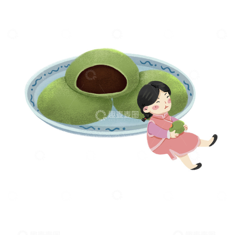源文件下载【趣麦麦图】清明女孩吃青团